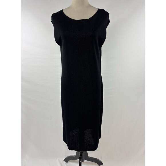 Saks Fifth Avenue Knit Dress Black Metallic Large Sleeveless Maxi Minimalist - Picture 1 of 8